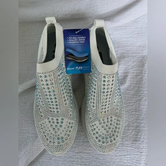 Belos White Rhinestone Slip-On Sneakers Size 8.5 - Picture 7 of 13